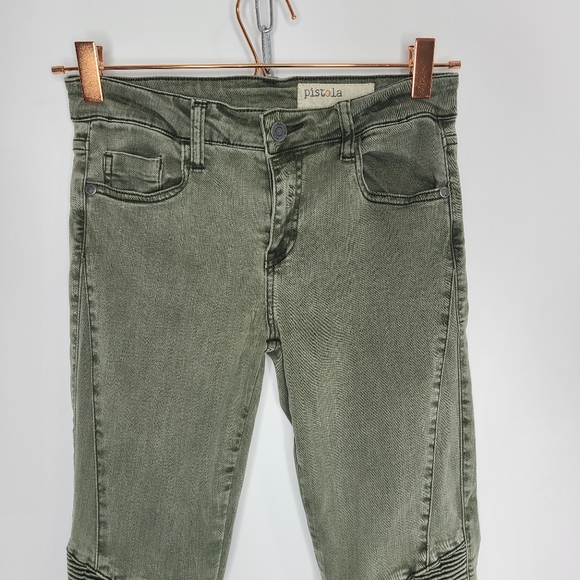 Pistola Audrey Pants Moto Detail Skinny Knit Olive Green Size 26 - Picture 2 of 10